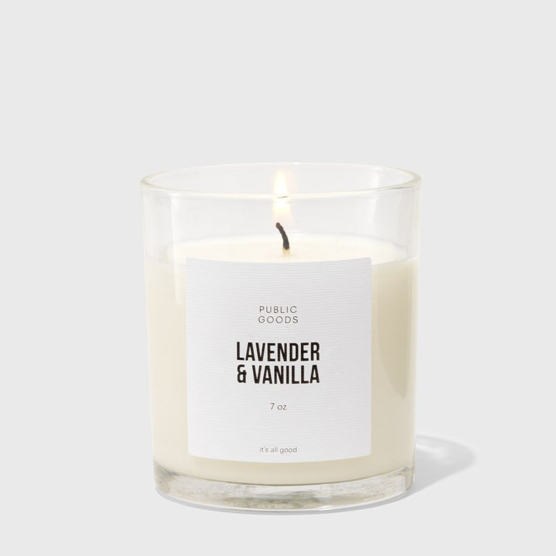Public Goods Lavender & Vanilla Scented Soy Candle (7oz) | Made With Essential Oils | Acacia Wood Lid in Upcycle-Ready Glass Jar